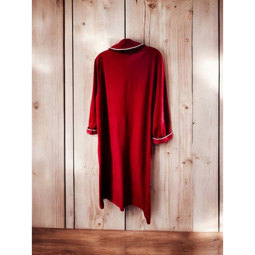 Vintage Red Long Nightgown With White Piping & Peter Pan Collar - Picture 4 of 8